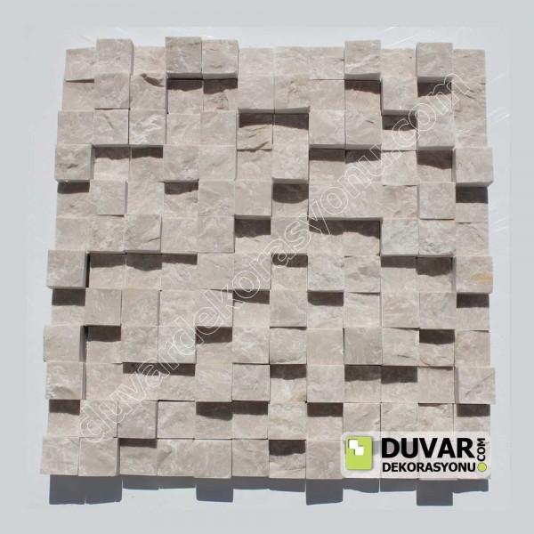 Bej Mermer Patlatma 2.3x2.3 cm/ Fileli Doğal Taş Duvar Dekorasyonu /M2 Fiyatı:00TL